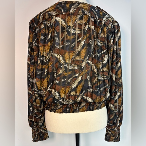 Vintage 80’s Sheer Silky Stripe See-through‎ Abstract Art Print Blouse - Picture 2 of 13